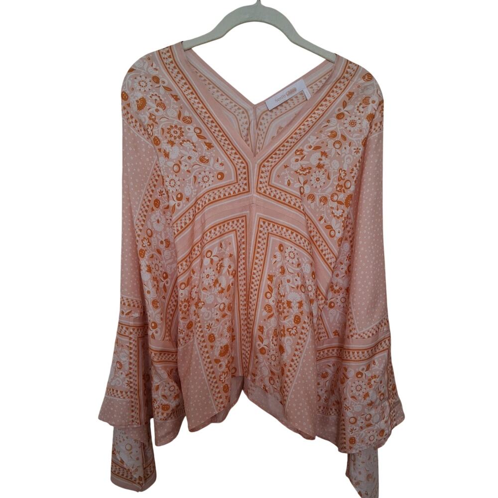 See by Chloé Peach Orange Scarf-Print Bell-Sleeve Blouse Women's